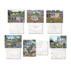 Six more individual Leanin' Tree 'Country Quilts' greeting cards showcasing various rural landscapes with quilts, alongside their interior messages like 'Thank You' and 'Miss You.'