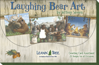 Branding for Laughing Bear Art by Jeffrey Severn and Leanin' Tree, showcasing three example greeting cards with wildlife humor, emphasizing '20 Designs for all Occasions'.