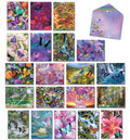 Assortment of 20 vibrant butterfly and nature-themed greeting card fronts with a matching envelope, showcasing colorful designs for various occasions.