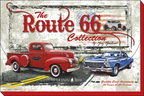 The Route 66 Collection card assortment cover, showcasing a classic red pickup truck and a blue vintage car on a grunge-style background with an American flag motif and '20 Designs for All Occasions' text.