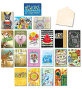 Full assortment of 20 unique thank you greeting cards and envelopes, featuring diverse designs like animals, nature scenes, and abstract patterns. Perfect for general appreciation.