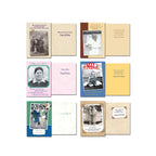 Middle row of an open vintage greeting card assortment, featuring various classic photographs and witty sentiments, including images of couples, a man and woman, and a baby.