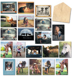 Assortment of Country Charm themed greeting cards featuring children, horses, dogs, and vintage trucks, with a blank envelope.