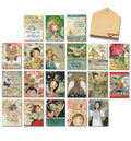 A diverse assortment of 20 unique, artistic greeting cards featuring whimsical illustrations of women, nature motifs, and uplifting messages like 'Your Kindness Matters' and 'You are a Gift to the World', accompanied by a single kraft brown envelope. The cards display a variety of styles, including mixed media, watercolor, and collage elements, perfect for sending thoughtful and encouraging sentiments.