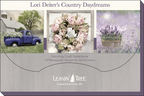 Product packaging for Lori Deiter's Country Daydreams greeting card assortment by Leanin' Tree, showcasing three card designs: a blue truck by a barn, a floral wreath, and a potted lavender plant.