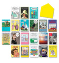 Leanin' Tree Dare to Laugh Harder funny greeting card assortment, 20 adult humor cards featuring diverse cartoon jokes, with a yellow envelope included. Made in USA.