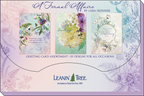 Decorative packaging sleeve for Leanin' Tree 'A Formal Affaire' greeting card assortment, showing three sample cards with floral designs and text '20 Designs for All Occasions'.