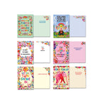 Six Leanin' Tree greeting cards showcasing front and inside messages. Designs feature inspiring words like 'You Are Powerful Beautiful Brilliant Brave', 'So Kind So Sweet So Thoughtful', 'You Are Capable of Amazing Things', an elephant ('Never Forget How Awesome You Are'), and more vibrant, uplifting themes.
