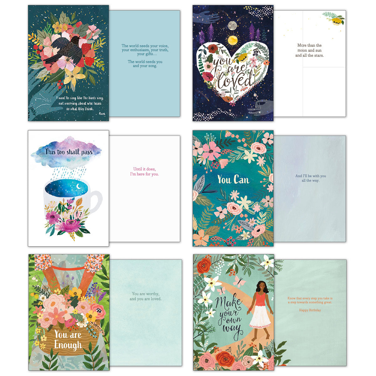 Further selection of Mia Charro 'Heart, Mind & Spirit' cards, showing diverse inspiring artwork and thoughtful sentiments.