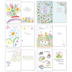 Grid view showcasing more Leanin' Tree diverse occasion cards, including designs with a red car, daisies, thought bubbles, and cycling, with their thoughtful inside messages.