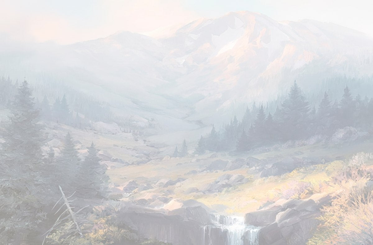 Faded inside view of Charles Pabst mountain waterfall artwork, providing a subtle background for written messages.
