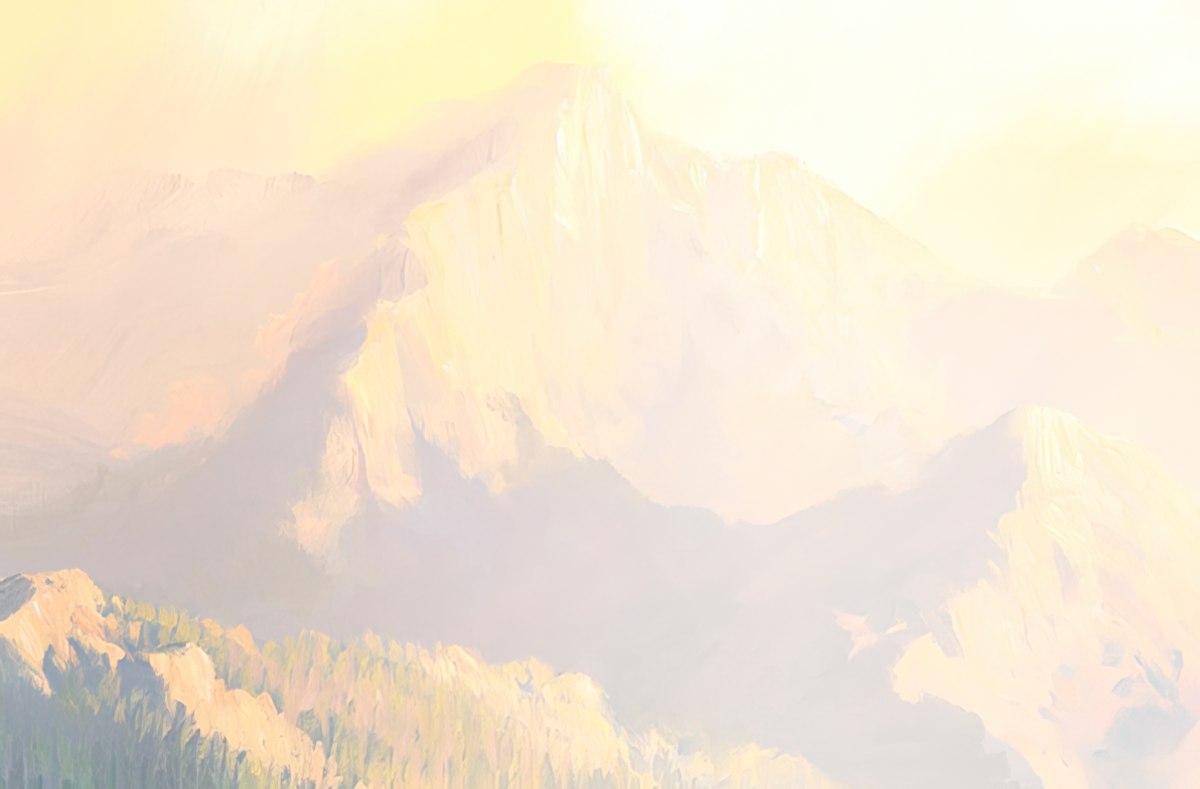 Faded inside view of Charles Pabst mountain lake artwork with a boat, offering a gentle backdrop for your notes.