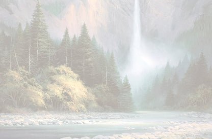 Faded inside view of Charles Pabst majestic mountain waterfall artwork, perfect for custom notes and greetings.