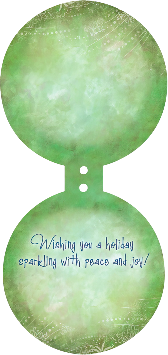 Inside view of a festive holiday card with a light green watercolor background, featuring the heartfelt message 'Wishing you a holiday sparkling with peace and joy!' in elegant script.