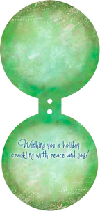 Inside view of a festive holiday card with a light green watercolor background, featuring the heartfelt message 'Wishing you a holiday sparkling with peace and joy!' in elegant script.