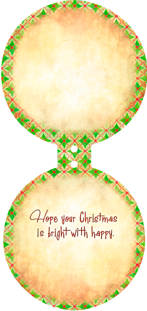Open view of a cheerful holiday greeting card with a vintage-style parchment interior, featuring a heartfelt message: 'Hope your Christmas is bright with happy' and ample space for a personal note.