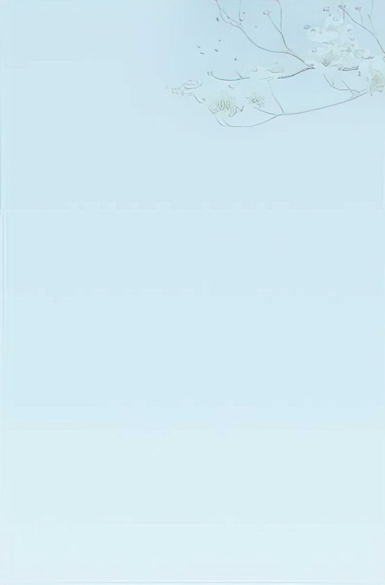 Inside view of the Billy Jacobs note card, blank light blue with a faint branch design, ready for a personalized message.