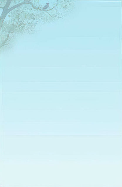 Inside view of the Billy Jacobs note card, blank light blue with a faint tree branch design, suitable for any occasion.