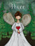 Angel holding a heart with a pine forest background