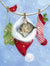 Kitten sleeping in Santa hat on clothesline Christmas Notes