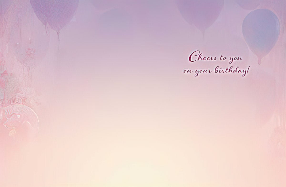 Inside of a greeting card with a soft gradient background and the message "Cheers to you on your birthday!".