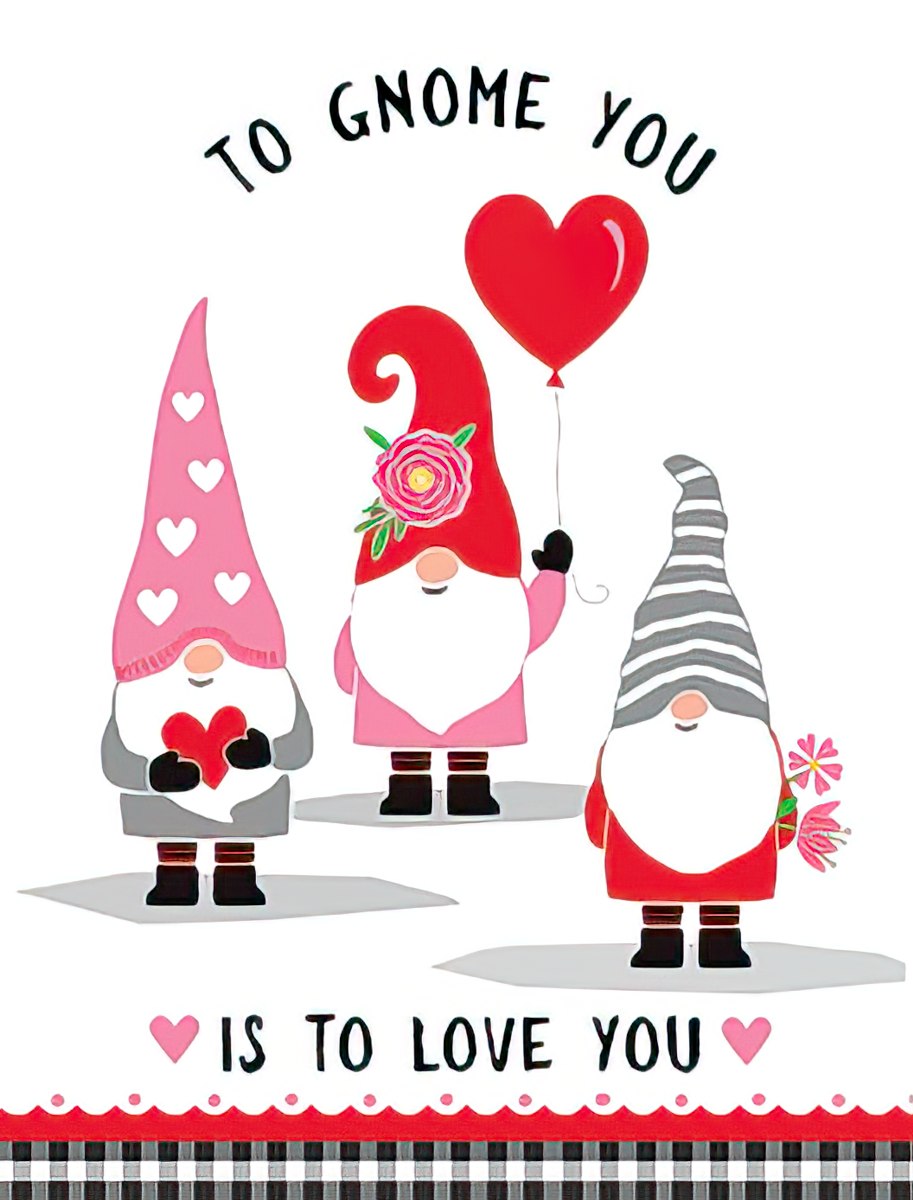 Three Gnomes with Hearts Valentine's Note Card Set