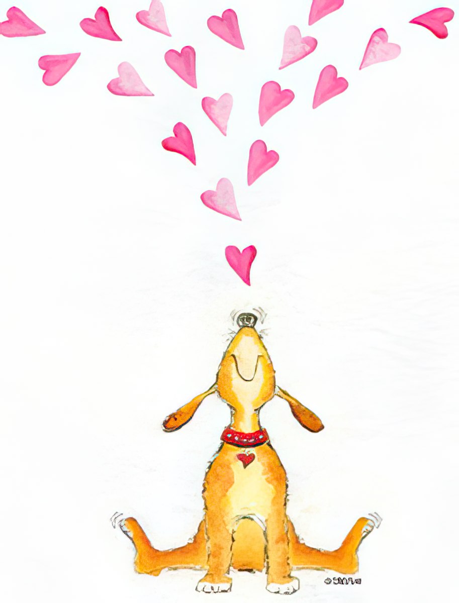 Dog Looking Up at Hearts Valentine's Note Card Set