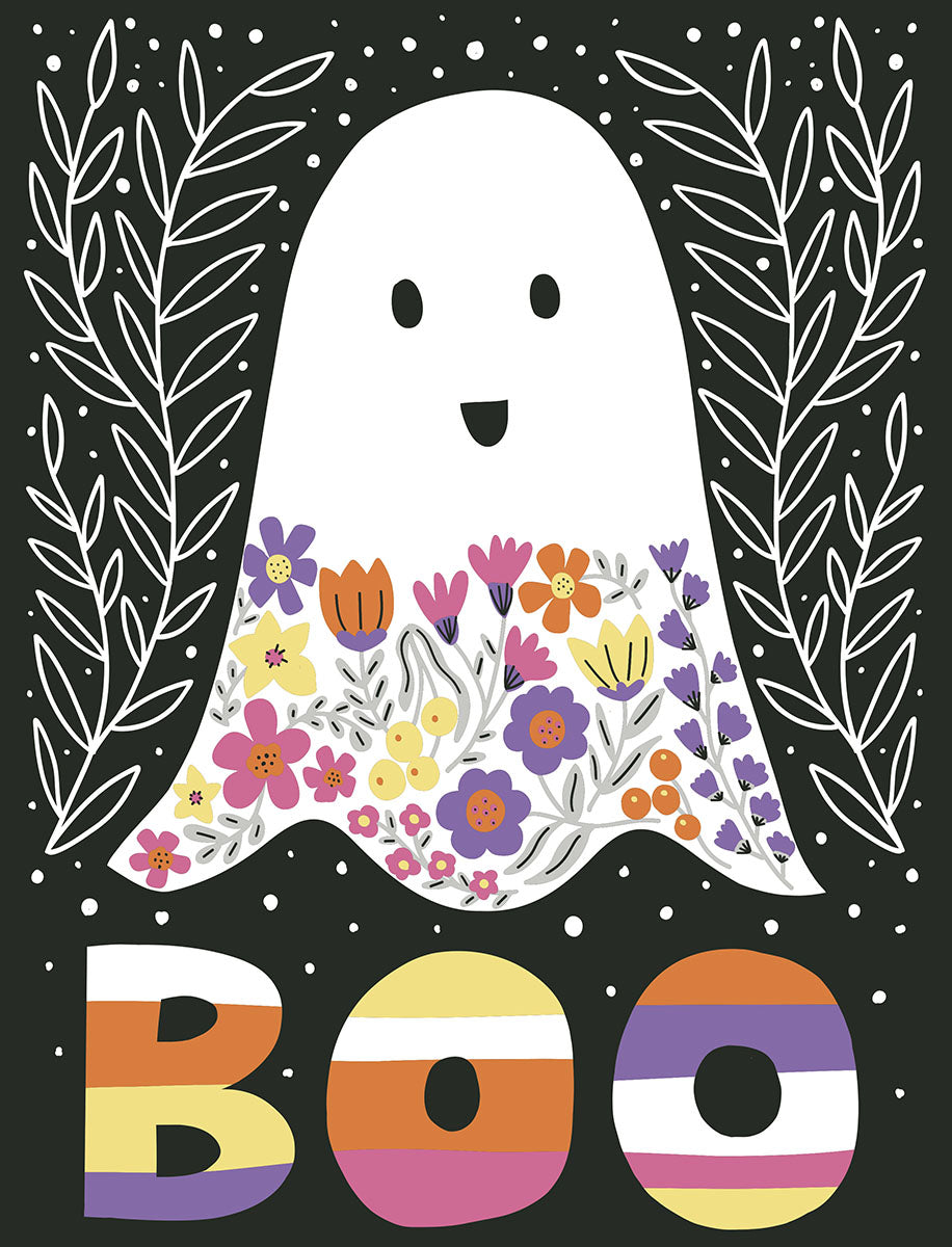 Boo Floral Ghost Halloween Note Card Set