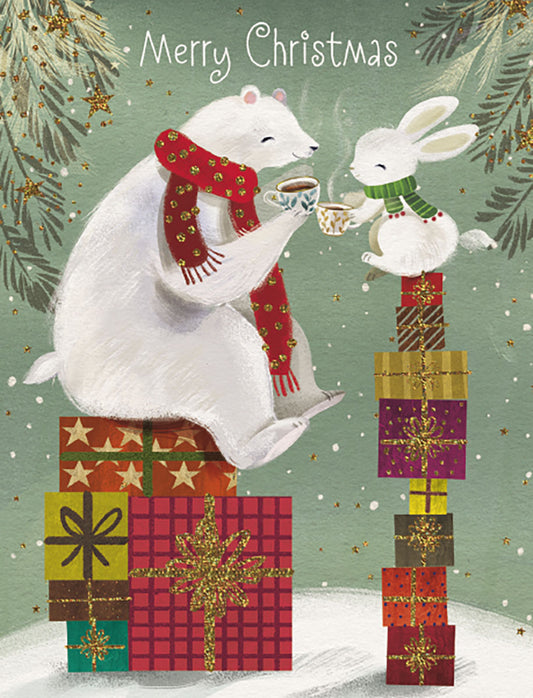 Polar Bear and Bunny on Presents Christmas Boxed Notelets