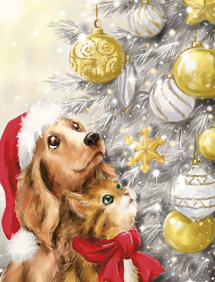 Dog and Cat Looking Up at Tree Christmas Boxed Notelets | Leanin' Tree