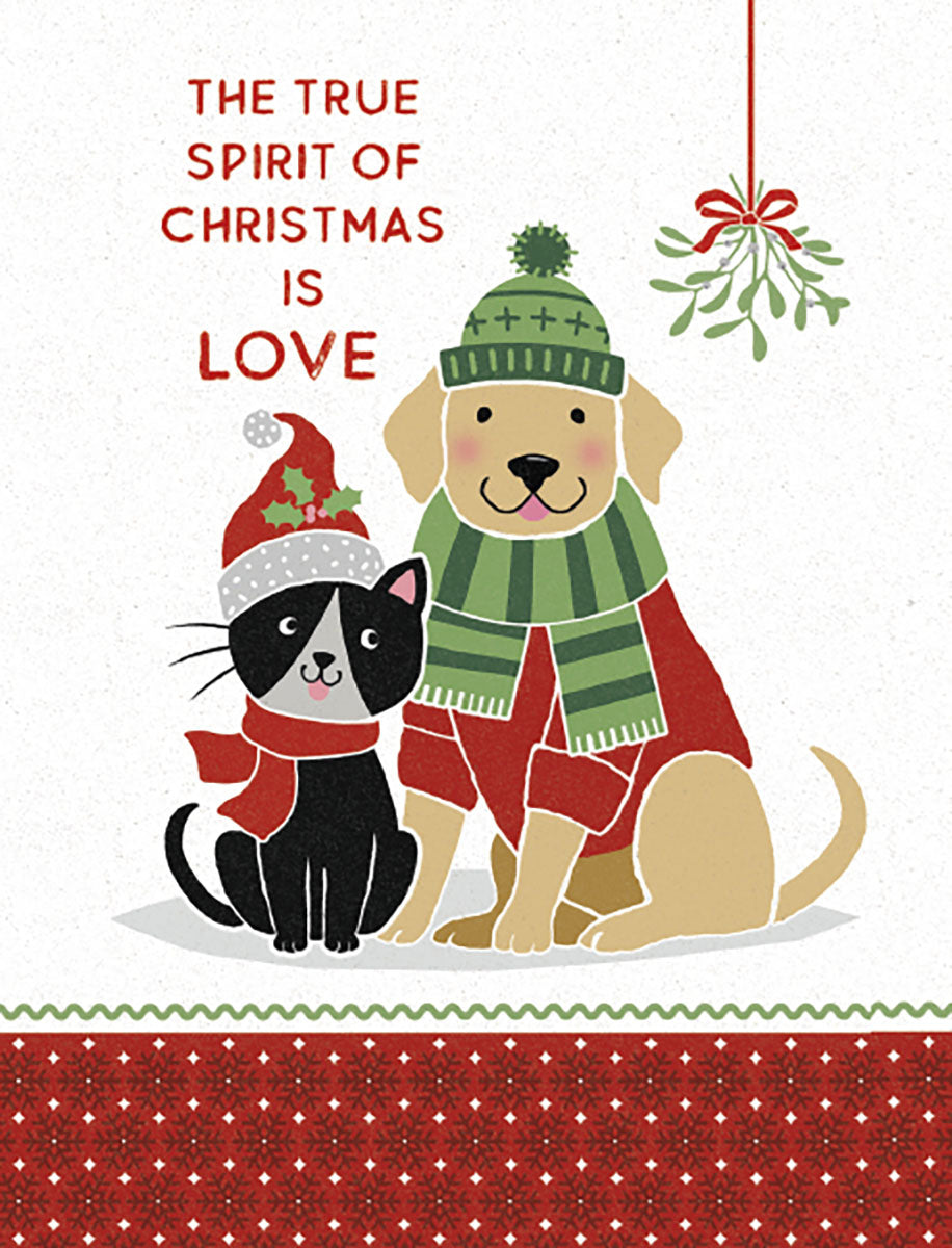 Dog and Cat Under Mistletoe Christmas Boxed Notelets