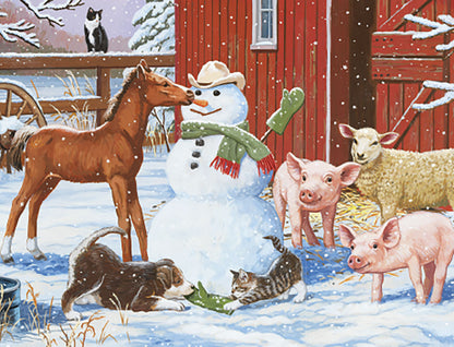 Snowman with Farm Animals Christmas Boxed Notelets