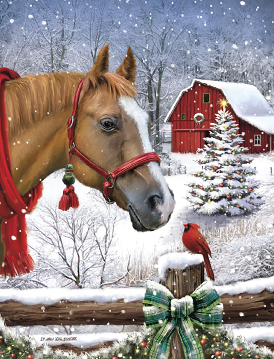 Horse with Barn and Cardinal Christmas Boxed Notelets