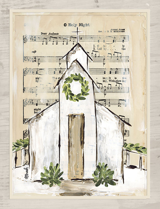 White Country Church with Music Christmas Boxed Notelets