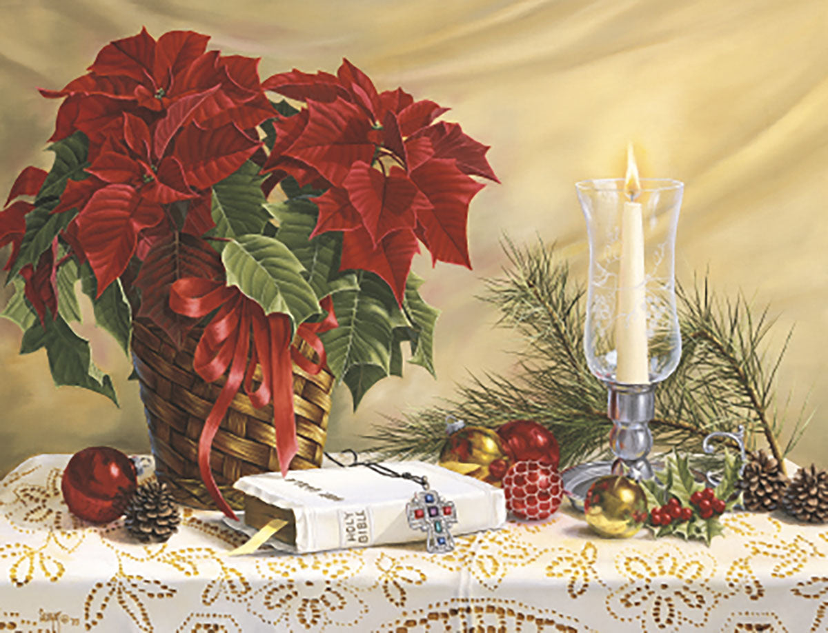 Poinsettia with Bible and Candle Christmas Boxed Notelets