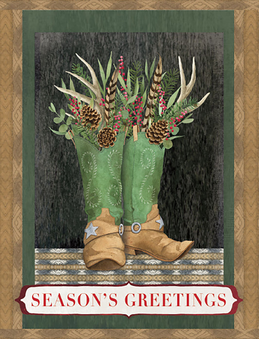 Cowboy Boots with Greenery Christmas Boxed Notelets