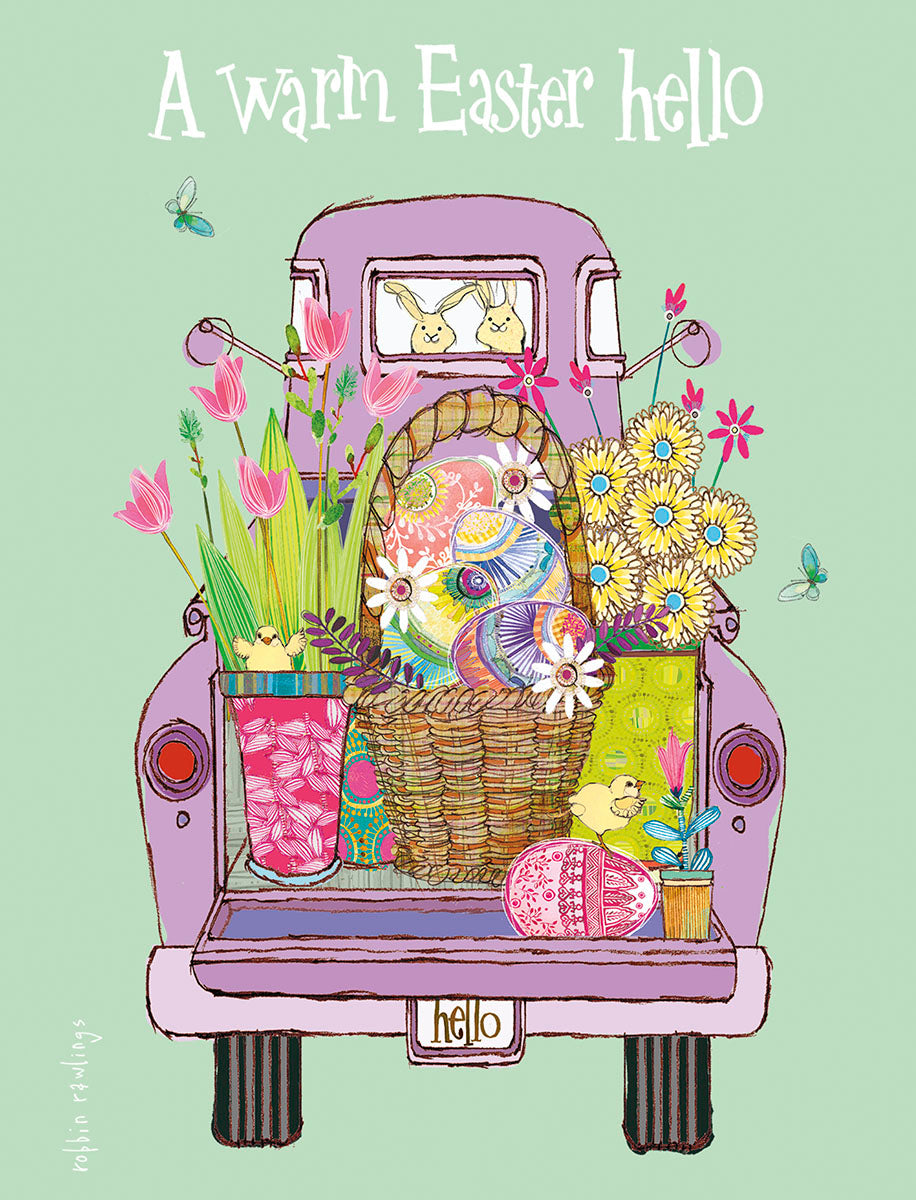 A Warm Easter Hello Truck Bed Full of Flowers Easter Note Card Set