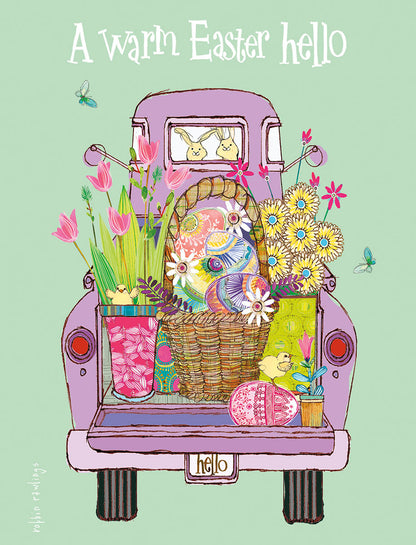 A Warm Easter Hello Truck Bed Full of Flowers Easter Note Card Set