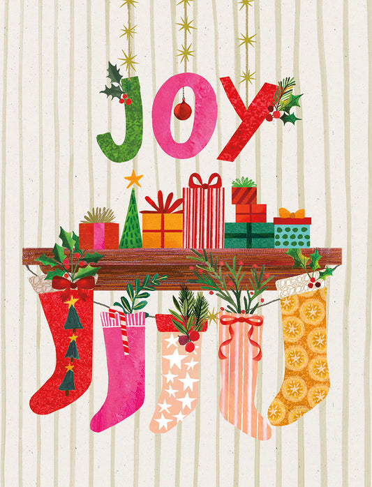 Stockings Hung On Decorated Mantel Boxed Christmas Notelet Cards