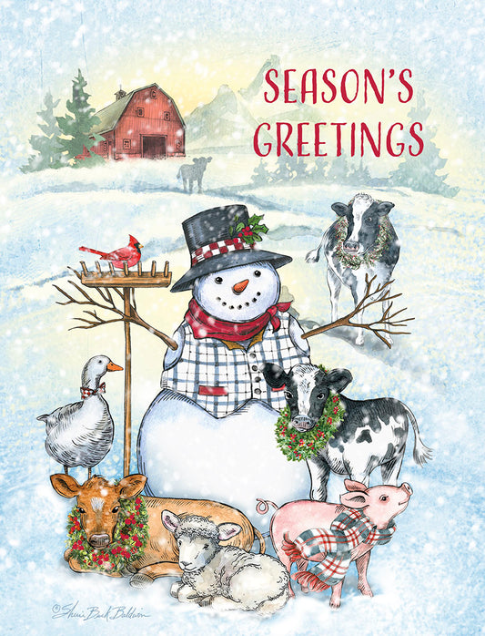 Snowman Surrounded By Farm Animals Boxed Christmas Notelet Cards