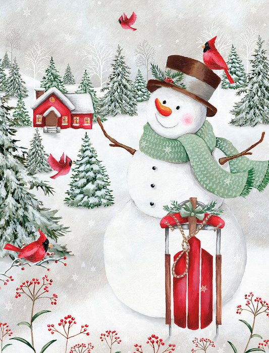 Snowman Holding A Sled Christmas Note Card Set