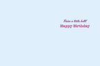 Inside view of a fun greeting card with a light blue background, revealing the bold purple text 'Raise a little hell! Happy Birthday' for a spirited celebration.