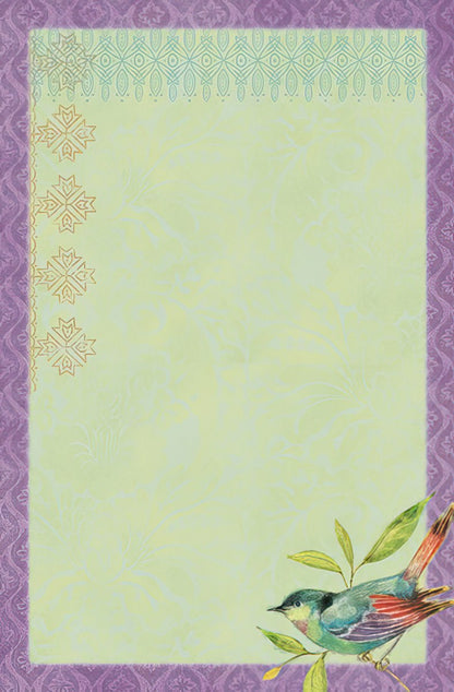 Interior view of the Fanciful Bird Blank Greeting Card with space for a personalized message and a small bird design.