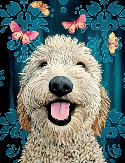 Goldendoodle and Butterflies Friendship Card