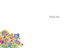 Inside of a heartfelt thank you card with watercolor floral details in the bottom left corner. Simple black text on the right side reads: 'Thank You.'