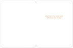 Open watercolor sympathy greeting card with an interior message 'SENDING YOU LOVE AND WISHING YOU PEACE' on the right panel, offering a blank left panel for a personalized condolence message.