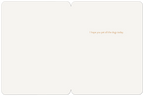 Inside of a charming dog-themed greeting card, displaying the heartwarming message 'I hope you pet all the dogs today' in a warm brown font on a cream interior.