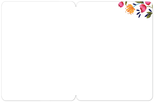 Inside view of an elegant white greeting card, bordered in black, with a small cluster of colorful flowers in the top right corner, offering ample space for a personalized message.