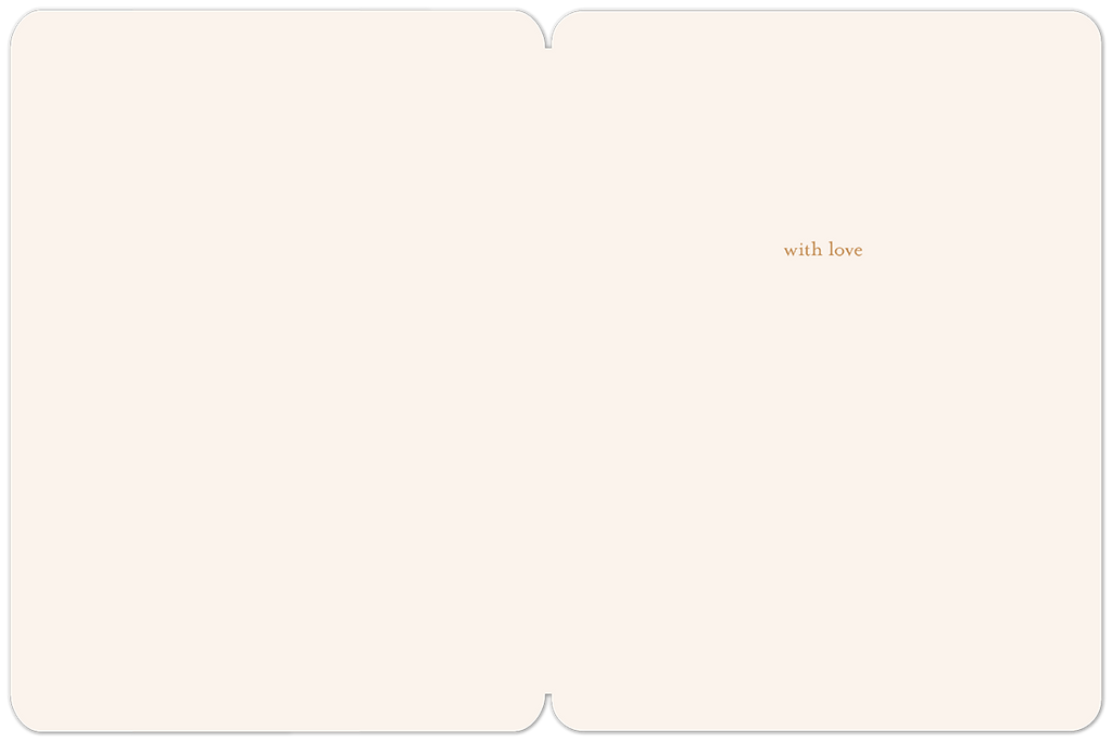 Inside view of an elegant floral greeting card, blank on the left, with 'with love' written in subtle gold script on the right side of a pale cream background.