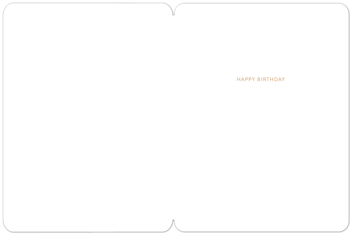 Inside view of a simple white greeting card with the message 'HAPPY BIRTHDAY' printed in a warm brown font, providing ample space for a personalized note.